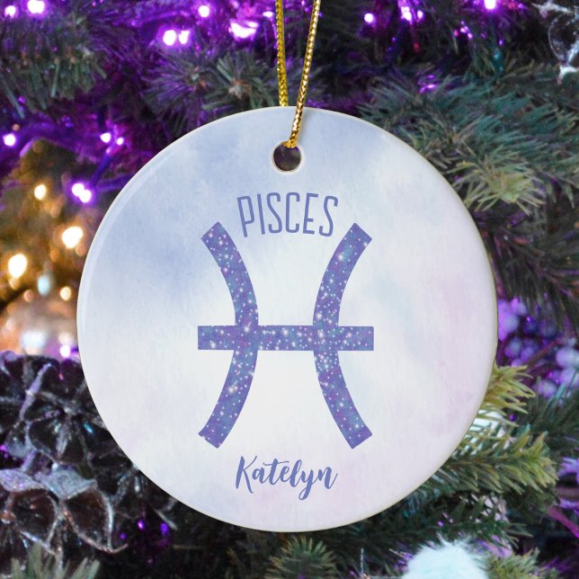 Pretty Pisces Astrology Sign Custom Christmas Ceramic Ornament (Creator Uploaded)