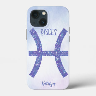 Pretty Pisces Astrology Sign Personalised Purple iPhone 13 Mini Case