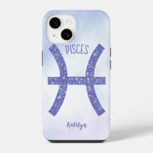Pretty Pisces Astrology Sign Personalised Purple iPhone 14 Case