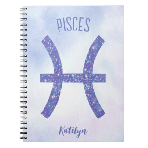 Pretty Pisces Astrology Sign Personalised Purple Notebook
