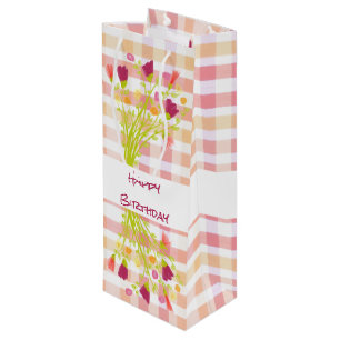 Pretty Plaid and Flowered Paper Gift Wine Bag