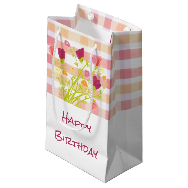 Pretty Plaid and Flowered Small Paper Gift Bag (Front Angled)