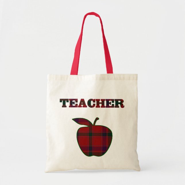 Pretty Plaid Apple Teacher's tote bag (Front)