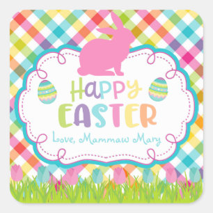 Pretty Plaid Happy Easter Personalised stickers