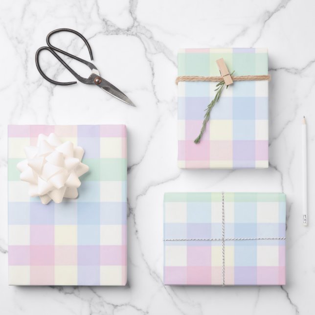 Pretty Plaid Pastel Pink Blue Pattern Wrapping Paper Sheet (Front)