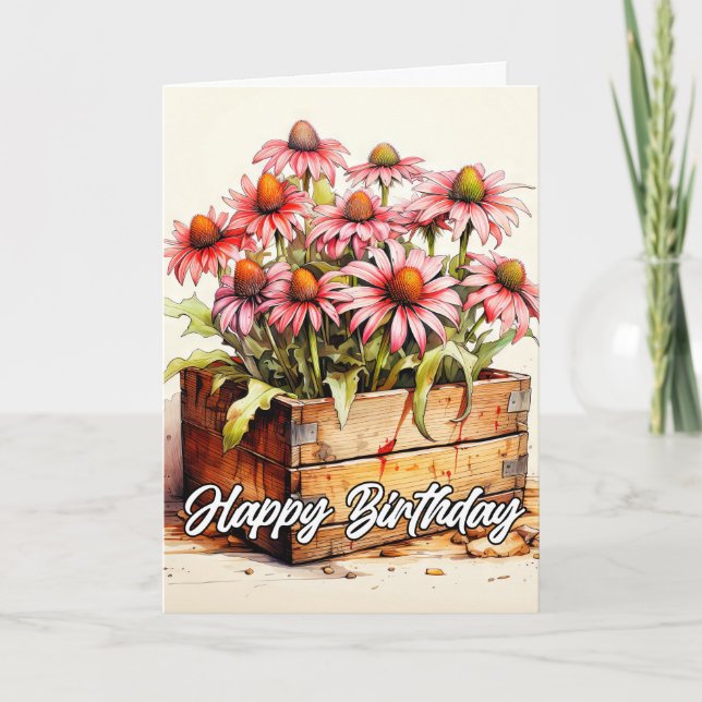 Pretty Planted Aster Flowers Card (Front)