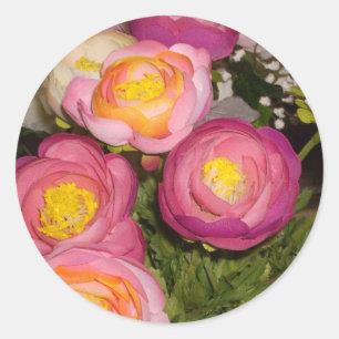 Pretty plastic flowers of unknown type & breed classic round sticker
