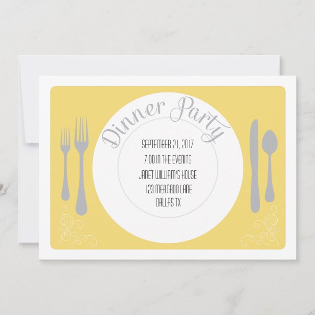 Pretty plate dinner party invitation (Front)
