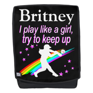 PRETTY PLAY LIKE A GIRL CUSTOM SOFTBALL BACKPACK