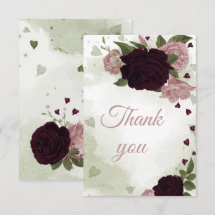 pretty plum burgundy and pink flowers thank you card