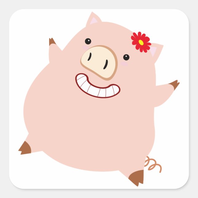 Pretty Plump Piggy Square Sticker (Front)