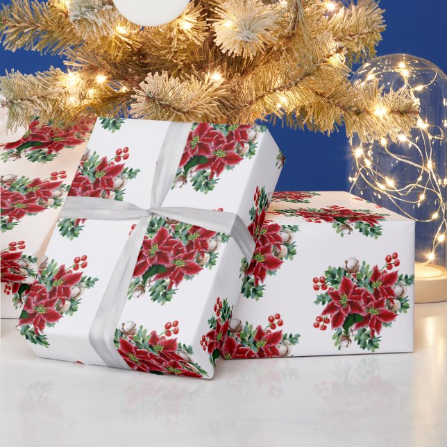 Pretty poinsettia bouquet Wrapping Paper (Holidays)