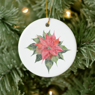 Pretty Poinsettia Ceramic Ornament