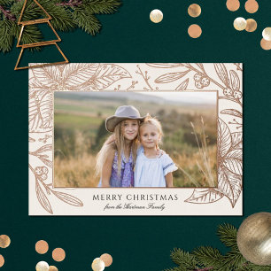 Pretty Poinsettia Floral Frame   Horizontal Photo  Foil Holiday Card