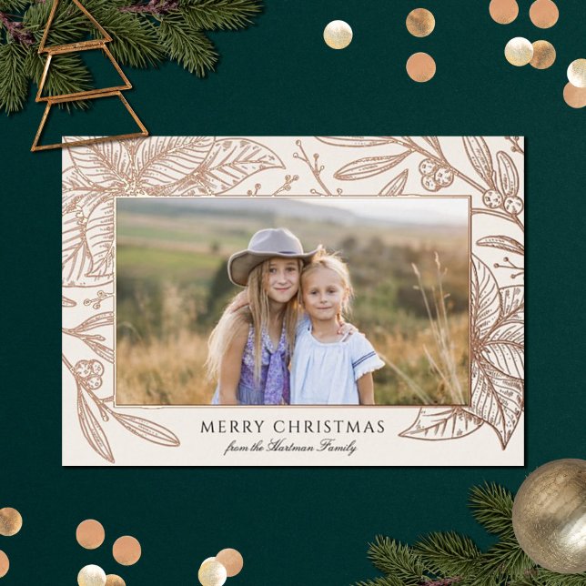 Pretty Poinsettia Floral Frame | Horizontal Photo  Foil Holiday Card (Creator Uploaded)