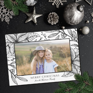 Pretty Poinsettia Floral Frame   Horizontal Photo Holiday Card