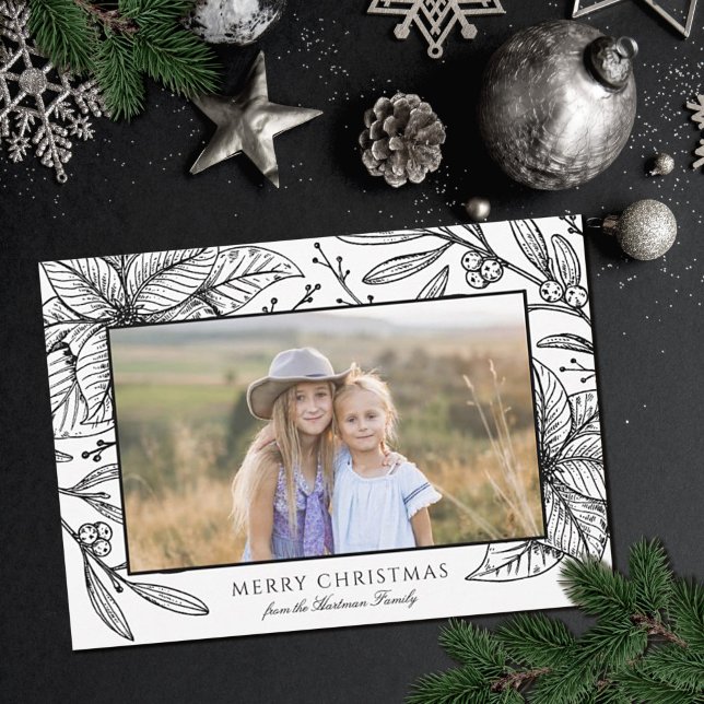 Pretty Poinsettia Floral Frame | Horizontal Photo Holiday Card (Creator Uploaded)