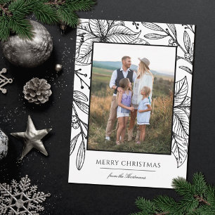 Pretty Poinsettia Floral Frame   Vertical Photo  Holiday Card