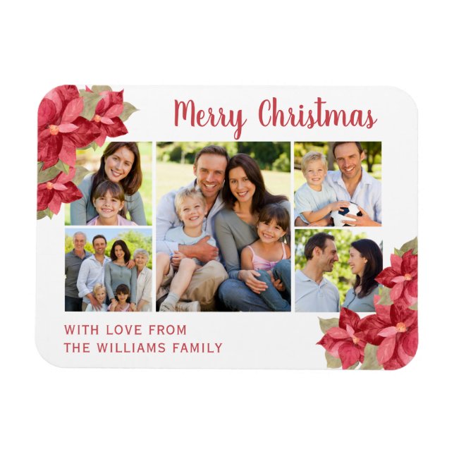 Pretty Poinsettia Merry Christmas Magnet (Horizontal)