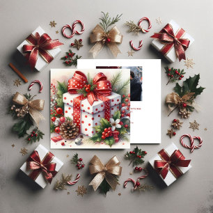 Pretty Polka Dot Coquette Bow and Holly Holiday Card