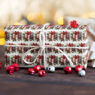 Pretty Polka Dot Coquette Bow Christmas Wrapping Paper