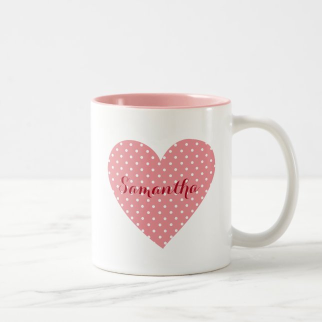 Pretty polka dot heart Two-Tone coffee mug (Right)