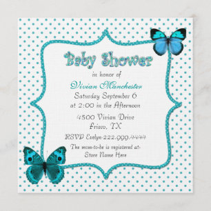 Pretty Polka Dots and Butterflies Baby Shower Invitation