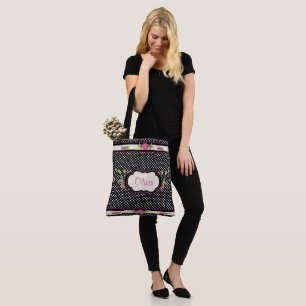 Pretty Polka Dots and Pink Roses Tote Bag