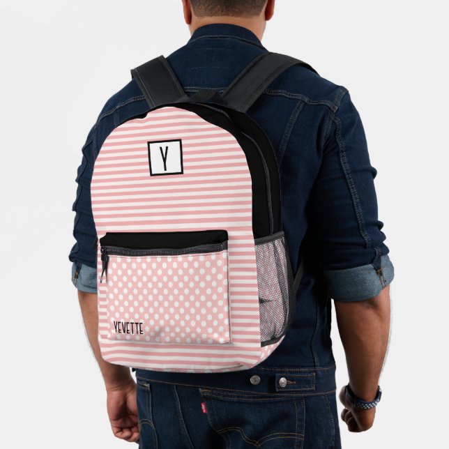 Pretty Polka Dots and Stripes Personalised Printed Backpack (Insitu (Model))