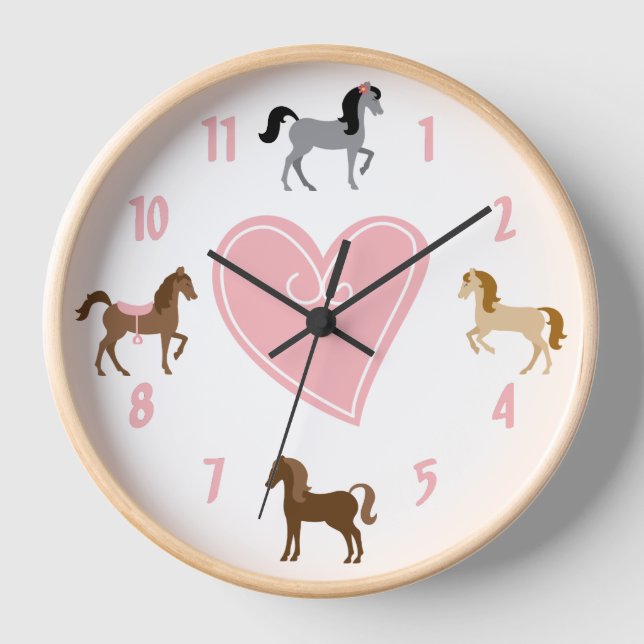 Pretty Ponies and Pink Heart Horse Clock (Front)
