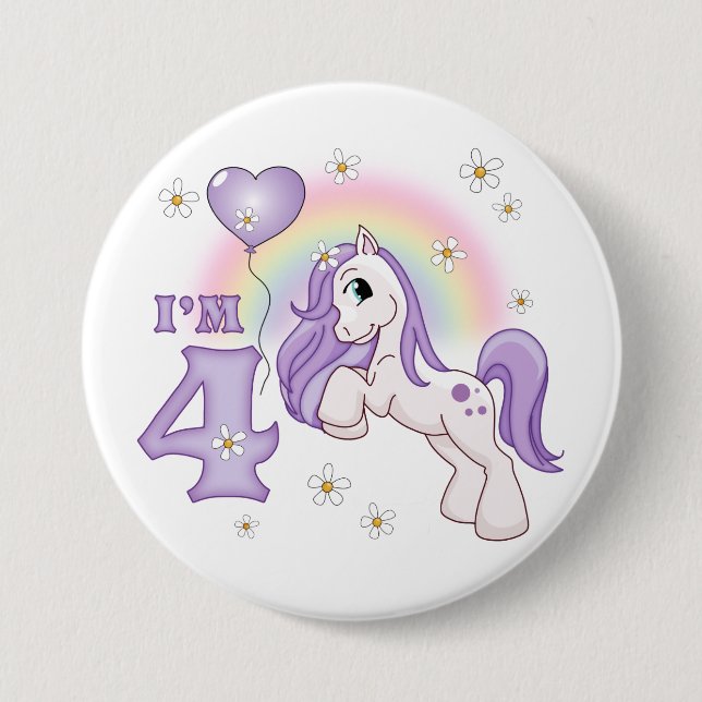 Pretty Pony 4th Birthday 7.5 Cm Round Badge (Front)