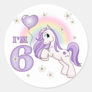 Pretty Pony 6th Birthday Classic Round Sticker