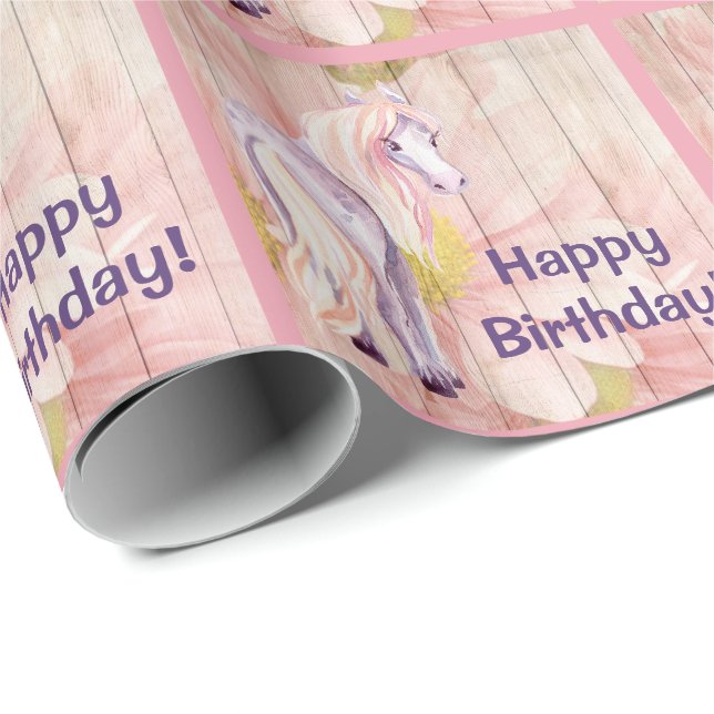 Pretty Pony and Daisies Barn Wood Horse Birthday Wrapping Paper (Roll Corner)