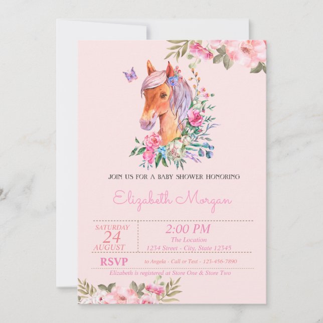 Pretty Pony Floral Baby Shower Invitation (Front)