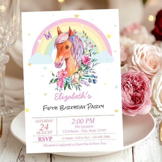 Pretty Pony Rainbow Stars Birthday Invitation (Creator Uploaded)