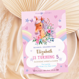 Pretty Pony Rainbow Stars Hearts Birthday Invitation