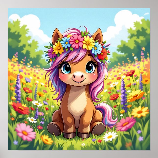 Pretty Pony with Flowers Poster (Front)