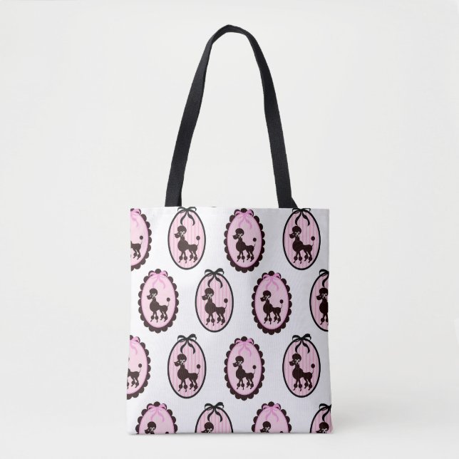 Pretty Poodle Pink and White Portrait Tote Bag (Front)