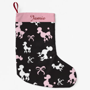 Pretty Poodles Pink and Black Small Christmas Stocking