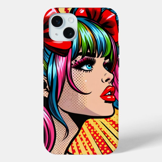 Pretty Pop Art Comic Girl Colourful Ai Art Case-Mate iPhone Case (Back)