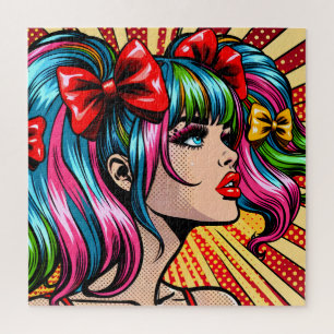 Pretty Pop Art Comic Girl Colourful Ai Art Jigsaw Puzzle