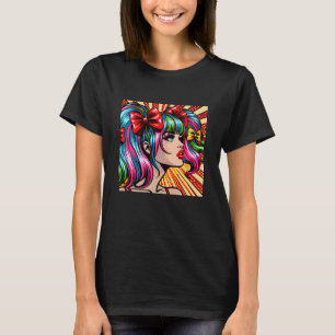 Pretty Pop Art Comic Girl Colourful Ai Art T-Shirt