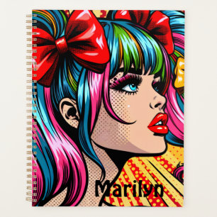 Pretty Pop Art Comic Girl Colourful Personalised Planner