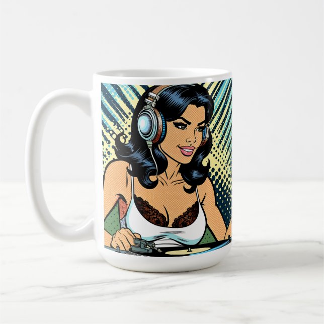 Pretty Pop Art Deejay Jamming Coffee Mug (Left)