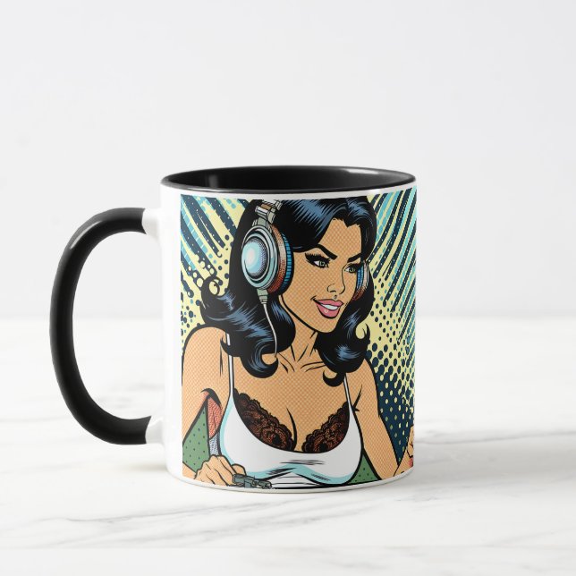 Pretty Pop Art Deejay Jamming Mug (Left)