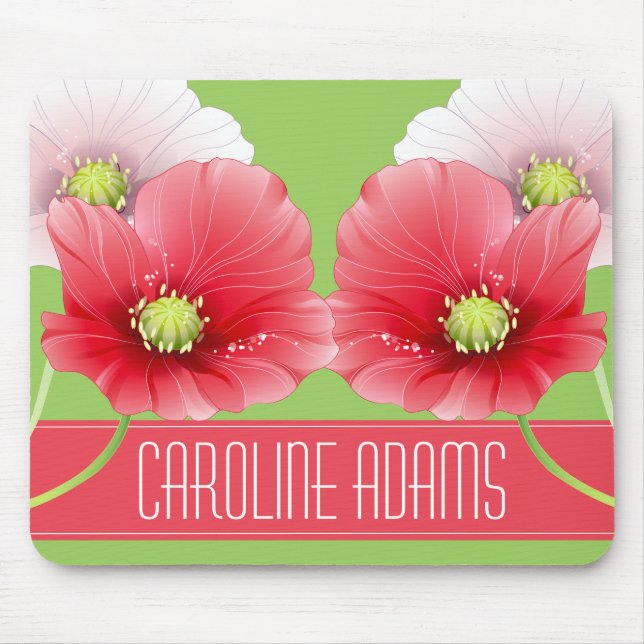 Pretty Poppies Floral Monogram Mouse Pad (Front)
