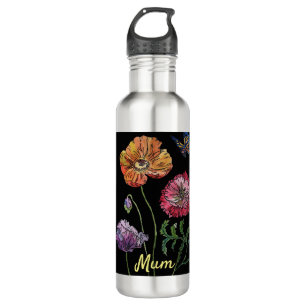 Pretty Poppies on Black Watercolour Painting 710 M 710 Ml Water Bottle