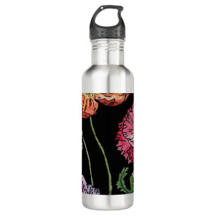 Pretty Poppies on Black Watercolour Painting 710 Ml Water Bottle