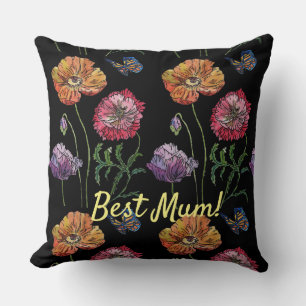 Pretty Poppies on Black Watercolour Painting Mum Cushion