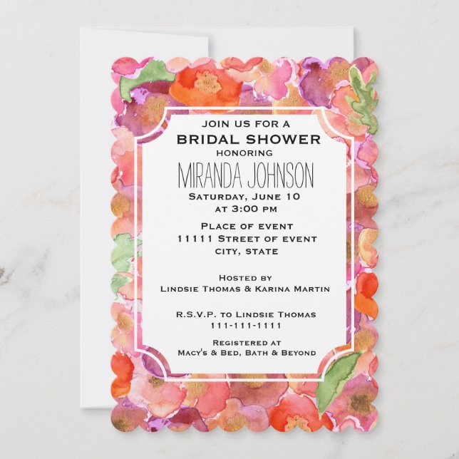Pretty Poppies Watercolor Bridal Shower Invitation (Front)